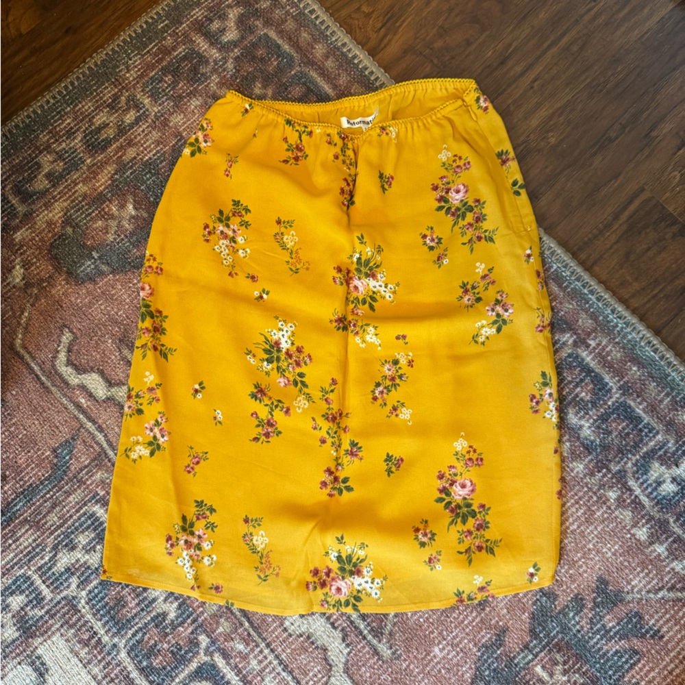 Reformation Mustard Floral Knee Length Skirt